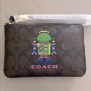 (NEW) Coach Brown Wristlet with Robot Design